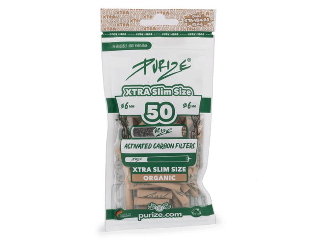 PURIZE® Xtra Slim Size Aktivkohlefilter | 50er Packung | Organic