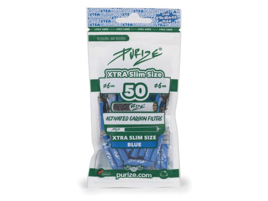 PURIZE® Xtra Slim Size Aktivkohlefilter | 50er Packung | Blue