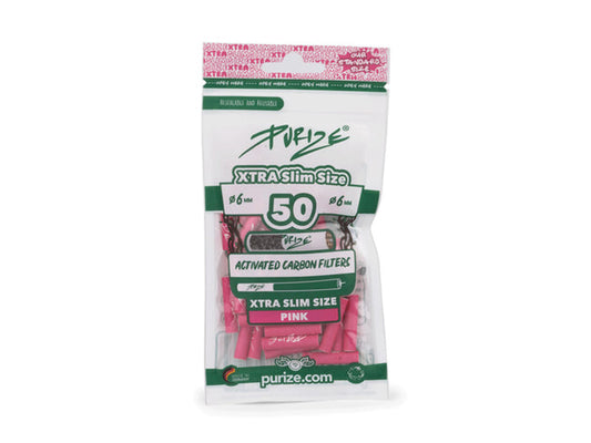 PURIZE® Xtra Slim Size Aktivkohlefilter | 50er Packung | Pink
