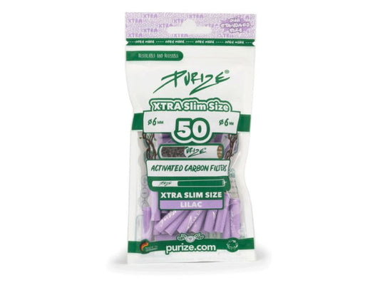 PURIZE® Xtra Slim Size Aktivkohlefilter | 50er Packung | Lila