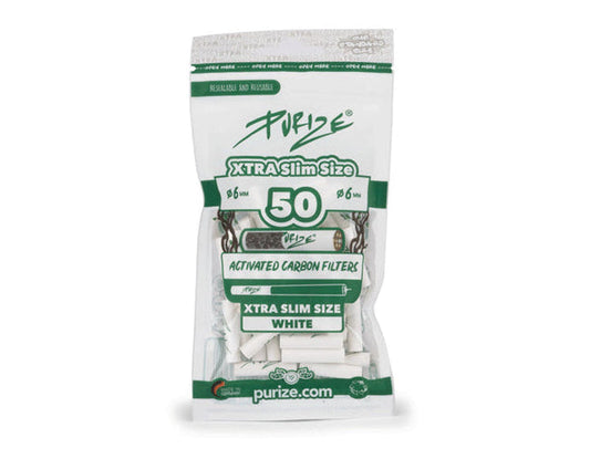 PURIZE® Xtra Slim Size Aktivkohlefilter | 50er Packung | White