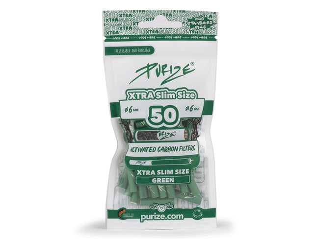 PURIZE® Xtra Slim Size Aktivkohlefilter | 50er Packung | Green