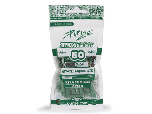 PURIZE® Xtra Slim Size Aktivkohlefilter | 50er Packung | Green