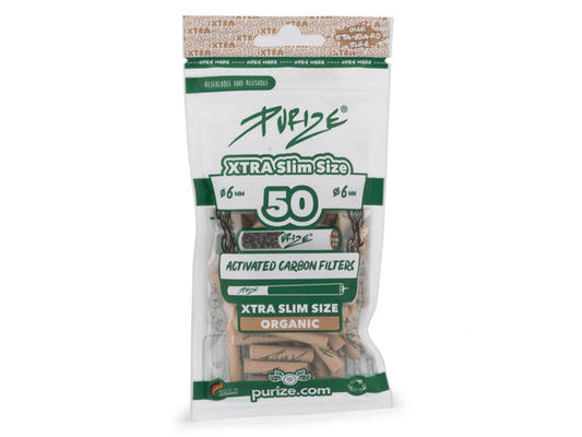 PURIZE® Xtra Slim Size Aktivkohlefilter | 50er Packung | Organic